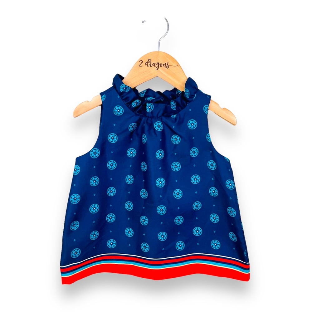 Janie and Jack: Geo Print, striped hem, navy blue and red top. NWT.